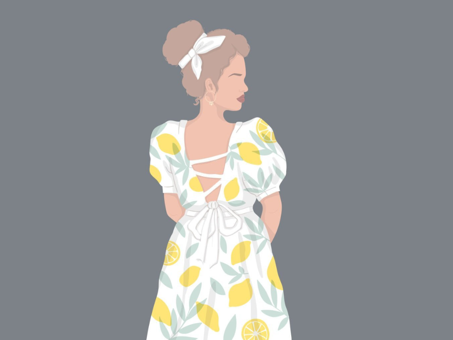 An Off the Shoilder Dress: O.P.T Allegra Lemon Print Dress